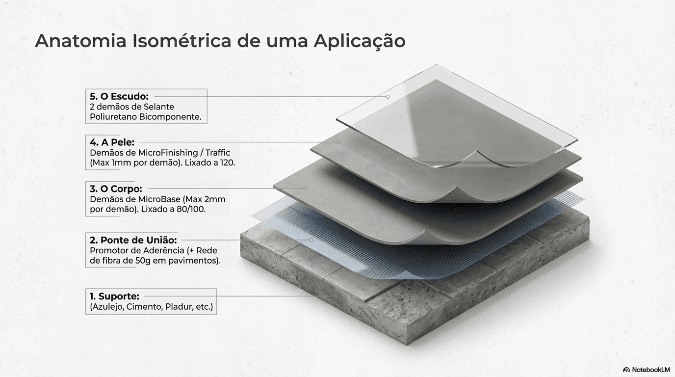 Anatomia do sistema de microcimento por camadas