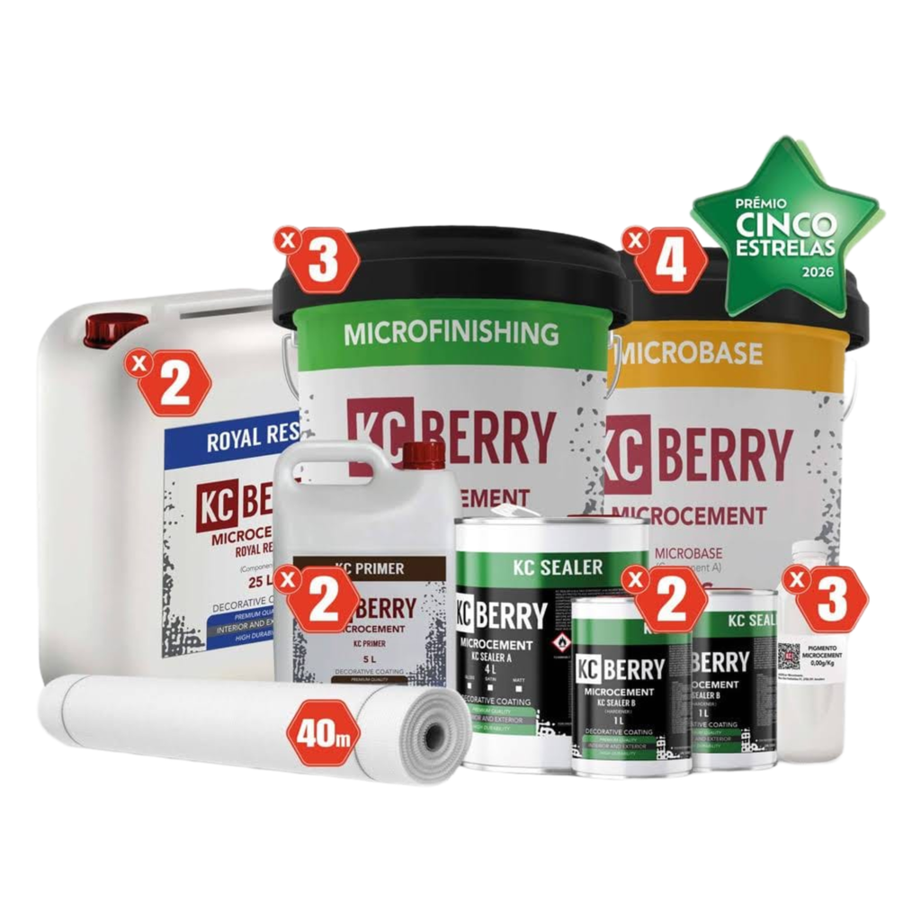 Kit Microcimento KCberry 40m² — remodelação pavimento e paredes